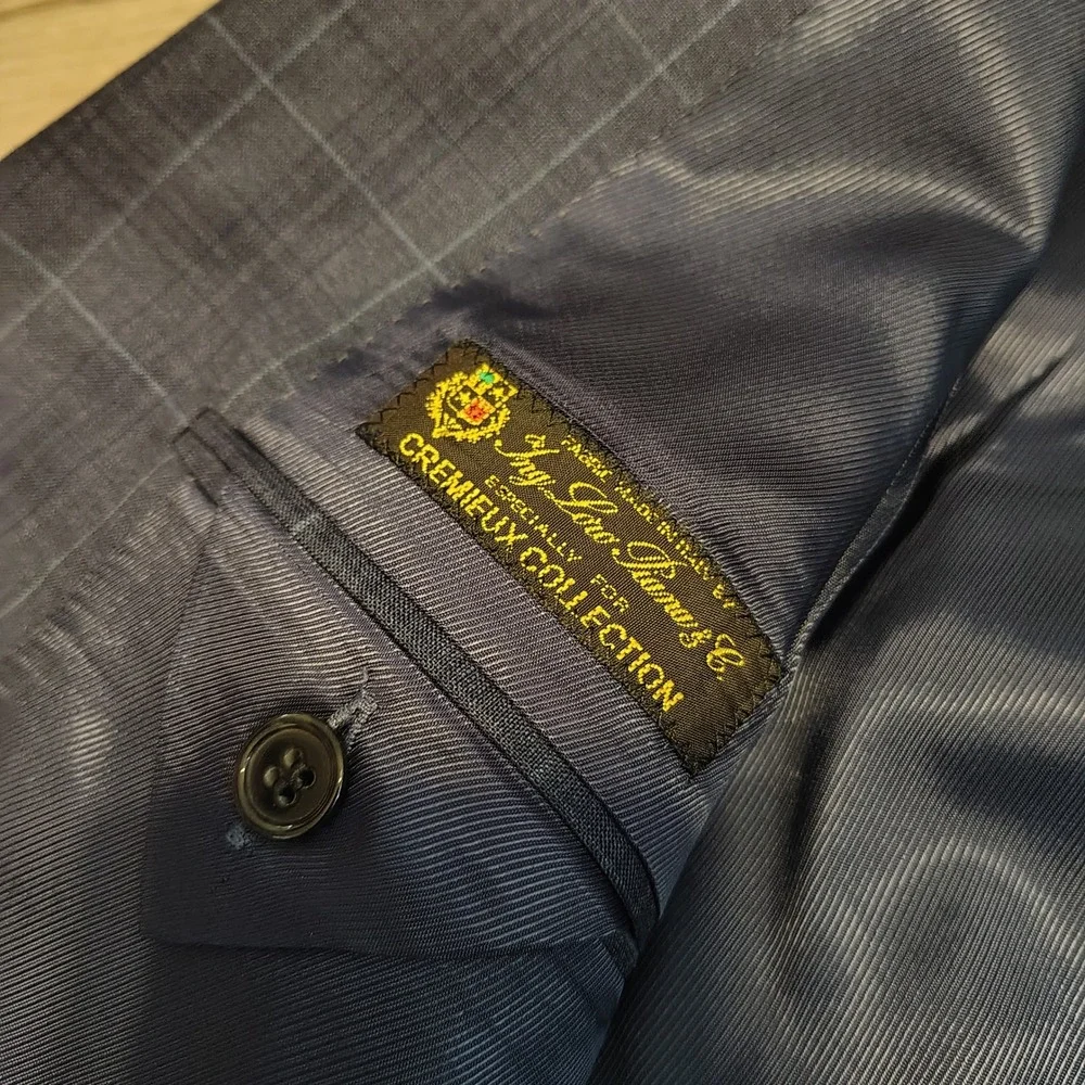 Cremieux Loro Piana Wool Suit Blue Glen Plaid 2 Button Blazer Pants 44 Long